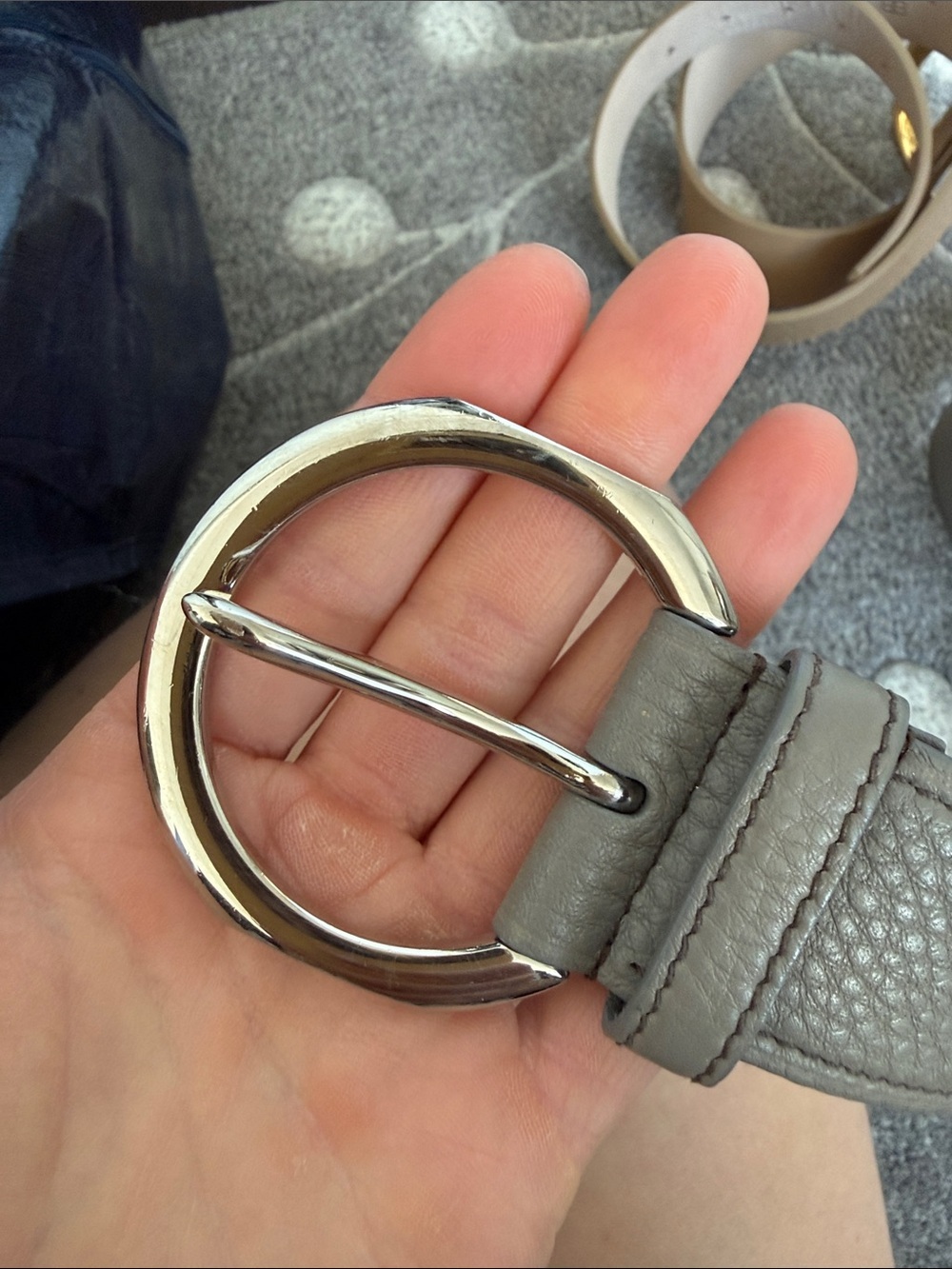 Prada Gray Leather Belt with Silver O-Ring Buckle - Picture 5 of 13
